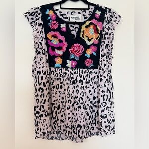 Savanna Jane Black and Pink Floral Embroidered Tank Top